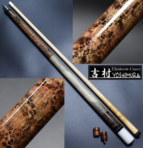 ★YOSHIMURA cue/吉村キュー 黒焼き リザード本革 18山 ジョイントプロテクター付属