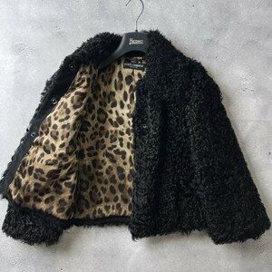 イタリア製 美品 DOLCE&GABBANA ドルチェ＆ガッバーナ カルガンラム リアル ファー 本毛皮 ジャケット / 38 レディース 黒 レオパード柄