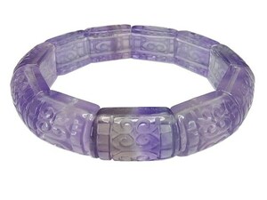 一点物天然石フローライト紫系柄模様手彫り車輪バングルブレスレット810-003RZaプライム