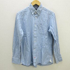 y■トミーヒルフィガー/TOMMY HILFIGER LINEN COTTON ボタンダウン長袖シャツ■水色【メンズL】MENS/76【中古】