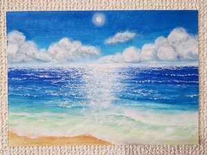 海の絵　世界で１枚　風景画　パステル画　絵画　癒し　ヒーリング　アート　ビーチ