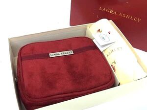 ■新品■未使用■ Laura Ashley ローラ アシュレイ コスメポーチ 小物入れ ハンドタオル 2点セット ボルドー系×アイボリー系 DD6654