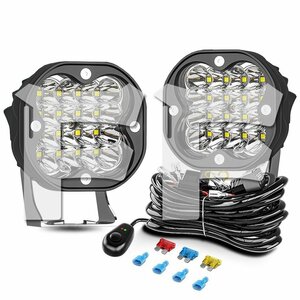 新発売!! 3インチ 48W LED 作業灯 ワークライト 6500K ホワイト 4800LM ワイヤーハーネスキット ジムニー ジープ SUV トラック ボート 2個