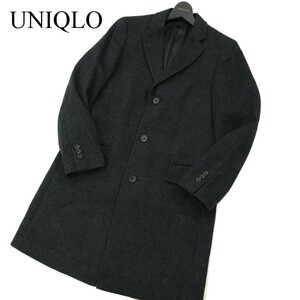 UNIQLO ユニクロ 秋冬 グレンチェック★ ウール カシミヤ チェスター コート Sz.M　メンズ グレー　A2T14530_C#N