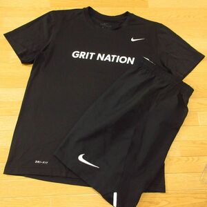 ◎使用少なめ！L 上下セット！NIKE ナイキ◆ジャージ / 半袖 Tシャツ&ハーフ ショートパンツ DRI-FIT 速乾！◆メンズ 黒◆B4843