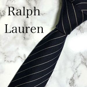 Ralph Lauren ラルフローレン　ネクタイ　ネイビー　紺　ストライプ　現行タグ　ブラック　黒　シルク　ウール　イタリア