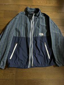 美品！★THE NORTH FACE ノースフェイス ナイロンパーカージャケットキッズ 140サイズ 正規品 ブルー/チェック★倹/子供サイズ120/130