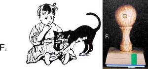 【新品!!】 フェリシモ ハンガリー の古い雑誌の 挿絵 スタンプ F 女の子と猫 ネコ 猫 天然木 はんこ ハンコ インテリア 置き物 FELISSIMO