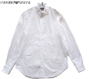 美品チュニジア製!!エンポリオアルマーニ EMPORIO ARMANI*ストレッチオックスフォードレギュラーカラーシャツ・シアーシャツ 43 XL 白