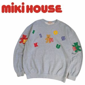 極美品 豪華刺繍 MIKI HOUSE 蓄熱保温 ベア 熊 マルチカラー ロゴデザイン スウェット トレーナー メンズM ミキハウス 日本製 2410260