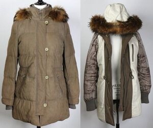 イタリア製 AGNONA アニオナ ファー フード レザー ダウンコート シルク カシミヤ ボディ ライニング 42 leather down coat b7709