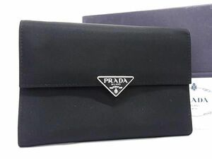 ■極美品■ PRADA プラダ 1M0510 テスートナイロン 三つ折り 財布 ウォレット 小銭入れ 札入れ ブラック系 AZ8626