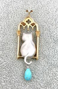 デザイナー Kaoluco Mizuno 水野薫子 猫 Cat モチーフ ペンダントトップ K18 K18WG トルコ ダイヤ 0.05ct ネックレス アクセサリー 