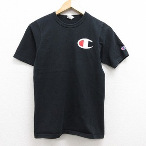 【50%OFF】古着 レディース 半袖 Tシャツ チャンピオン champion ワンポイントロゴ クルーネック 黒 ブラック 21apr23 中古 5OF