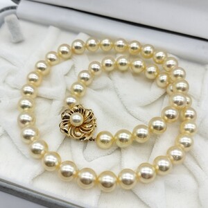 【テリ最強!!】アコヤ あこや ゴールデン パール ネックレス 8.5mm〜9mm 44cm K14 刻印 46.7g 本真珠 akoya pearl jewelry necklace 干渉色