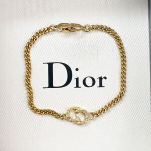 美品!! クリスチャン ディオール Christian Dior ブレスレット ラインストーン CD ロゴ ゴールド ブレスレッド ヴィンテージ アクセサリー