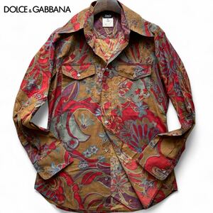 極美品/L相当◆極上の華やかさ◆ドルチェ&ガッバーナ 花柄 DOLCE&GABBANA ドルガバ 長袖シャツ フラワー 総柄 レッド 高級感◎ メンズ 46