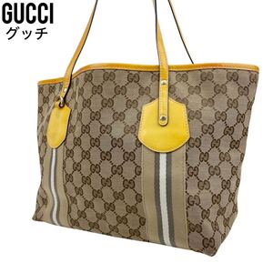 GUCCI グッチ　トートバッグ　GGキャンバス　シェリーライン　黄色　イエロー　ハンドバッグ　ショルダーバッグ　211971 002122 手提げ