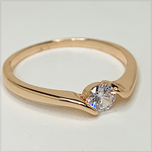 [RING] 14K 585 Rose Gold Plated φ4mm ブリリアントCut CZ スムース サイドテンション デザイン ローズゴールドリング 10号 【送料無料】