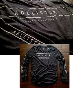 【既決USA】アバクロ&ホリスター@完売胸元&両袖【HOLLISTER CALIFORNIA】ロゴ入長袖Tシャツ【HCO Printed Logo Graphic Tee】Dark Grey@M