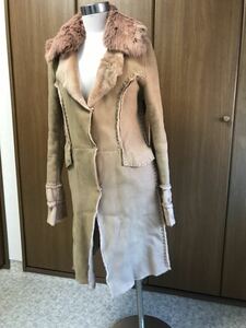 エルマノシェルビーノ ERMANNO SCERVINO ムートンコート スエード レザー ファー ベージュ