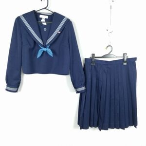 1円 セーラー服 スカート スカーフ 上下3点セット 指定 170B 大きいサイズ 特大 冬物 グレー3本線 高知岡豊高校 花紺 中古 ランクC EY3610