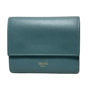 セリーヌ CELINE 3つ折り財布/ミニ/コンパクト 10B573BEL.07PS スモールトリフォールドウォレット レザー ブルーグリーン 財布