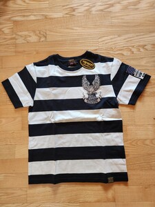 送料込　30％OFF ★VANSON NVST-805 厚手のボーダー　半袖Tシャツ　バイカー　ナチュラル×ブラック　ナチュラル×ブラック　M