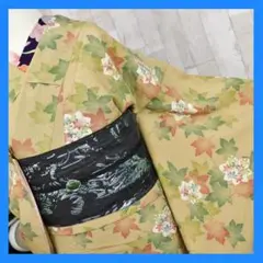 T3105★ 着物淡雪 ★ アンティーク着物★ 正絹　袷小紋　もみじ　紅葉模様