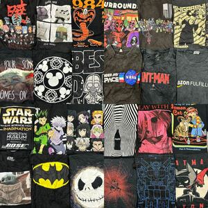 USA古着卸 まとめ売り ④アニメ キャラクター カンパニーTシャツ ブラック 24枚 ベール アソート マーベル スターウォーズ ムービー DC