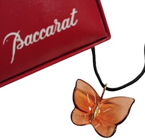 ⑭☆Baccarat バカラ K18 金 蝶モチーフ バタフライ クリスタルガラス オレンジ系 チョーカー ネックレス ペンダント アクセサリー 箱