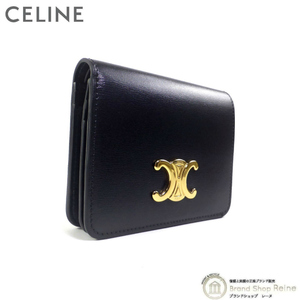 セリーヌ （CELINE） コンパクトウォレット トリオンフ 二つ折り 財布 10K62 ブラック（美品）中古