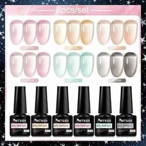 【6pcs】MEET ACROSS＊半透明 ちゅるん シアカラー ジェルネイルセット＊DC275-280(お写真1枚目のカラー6色)各7ml