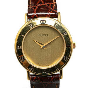 グッチ ローマン 腕時計 3000.2.L クオーツ ゴールド文字盤 メッキ レザー レディース GUCCI 【中古】