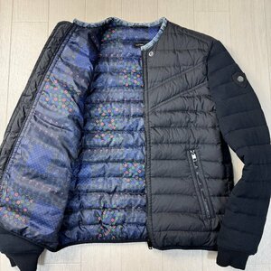 美品/L-XL相当★ディーゼル/DIESEL ペイズリー総柄 襟デニム ダウンジャケット ライダース ブルゾン 軽量極暖 コンビ素材 アウター メンズ