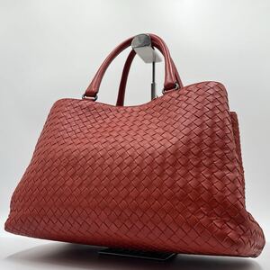 【希少色/極美品】BOTTEGA VENETA トートバッグ イントレチャート ハンド メンズ ビジネス 2室 レザー 赤 編み込み 本革 大容量 A4収納 