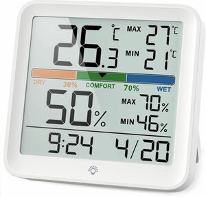温湿度計 デジタル湿度計 室内温度計 卓上スタンド マグネット　ライト付きLCD