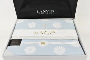 (862L 0726M4) 1円～ 未使用 LANVIN ランバン タオルケット 140×190cm 綿100％ 花柄 ブルー 寝具