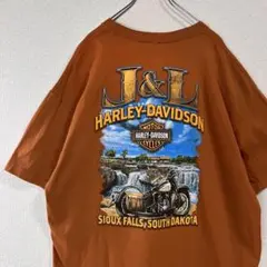 【希少】Harley-Davidson プリントTシャツ オレンジ系バイク2XL