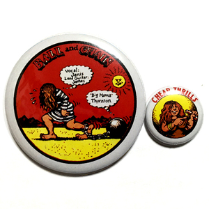 デカ缶バッジ 58mm & 25mm Janis Joplin Cheap Thrills ジャニスジョプリン チープスリル ロバートクラム Robert Crumb ロウブロウアート