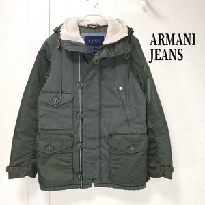 極美品◆ARMANI JEANS アルマーニジーンズ 中綿入り ミリタリージャケット ブルゾン マウンテンパーカー(46■M～Lサイズ)カーキ