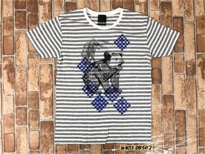 BEAMS T ビームス メンズ くまプリント ボーダー 半袖Tシャツ M グレー白