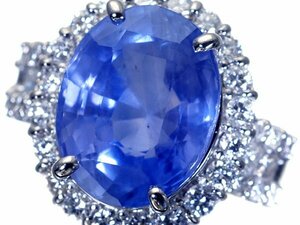 1円～【ジュエリー極】鑑付 極上 超希少 超特大天然非加熱ブルーサファイア10.586ct＆ダイヤ1.32ct 超高級Pt900リングh6813zvl【送料無料】