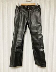 美品☆W33 [KADOYA] BIKER LEATHER PANTS バイカーレザーパンツ 33 牛革 ブラック カドヤ