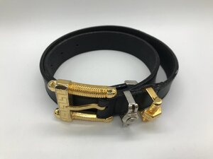 ■【YS-1】 ジャンニ・ヴェルサーチ GIANNI VERSACE ベルト ■ 本革 黒系 バックル分離不可 3穴 全長83cm 幅2,8cm 【同梱可能商品】K