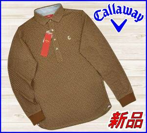 【国内正規品】70%OFF◆キャロウェイゴルフシャツCallawayレッドレーベル◆定価:19,800円◆秋冬春ジオメトリックプリント長袖ポロ鹿の子L