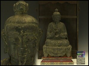 【銀閣】中国美術 銅 仏像 明仏 高38cm 台付 旧家蔵出(UM599A)