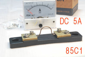 5アンペアの直流電流計＋シャント, 85C1, 針式, パネルメータ, アナログ, フルスケールはDC 5A, クラス 2.5, ナット等が付属