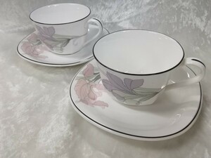 g_t X360 ☆Noritake ノリタケ NEW DECADE ニューディケイド カップ＆ソーサー 2客 ペア 洋食器 陶器 花柄 食器