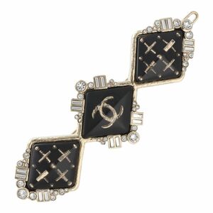 【中古】 CHANEL シャネル バレッタ D21A ココマーク ヘアクリップ スクエア 菱形 ブラック ツイード 上品 お嬢様 23027200MK